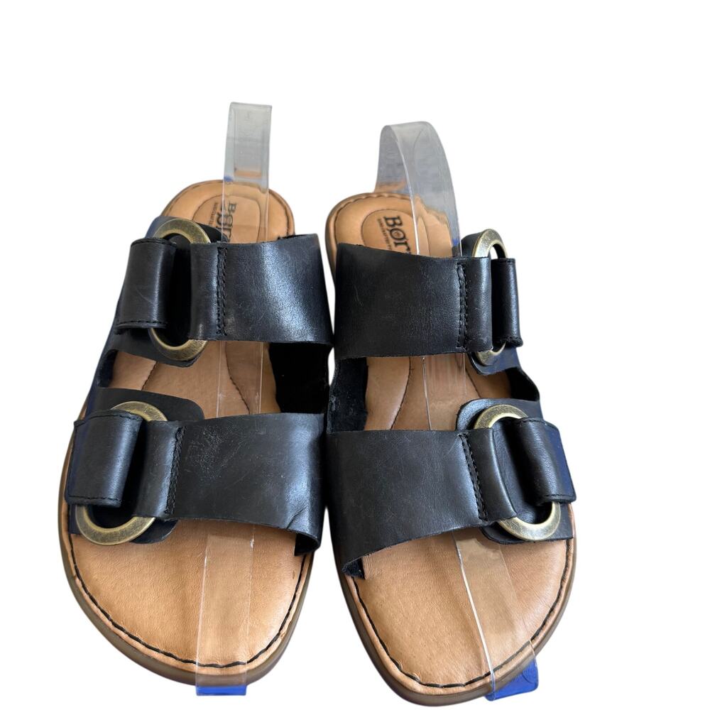 Born Marston Black Leather Double Strap Slide Sandals Size 7